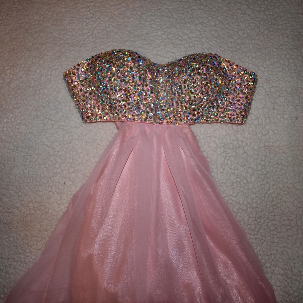 Pink strapless/blackless adjustable prom dress